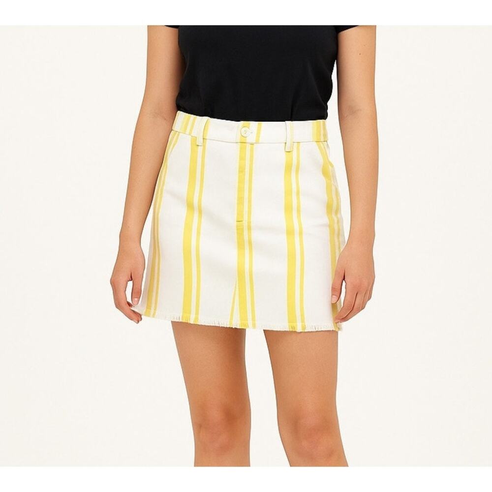 Marie Oliver Keri Denim Mini Skirt White and Yellow Stripes Size 8